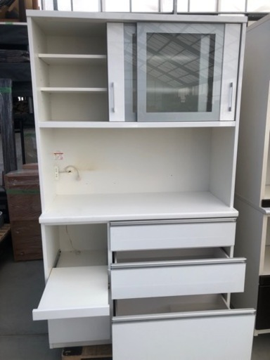松田家具 キッチンボード 食器棚 白 120cm×50cm×高さ200cm