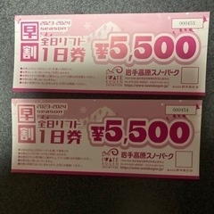 岩手高原スノーパーク　1日リフト券　二枚