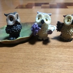 フクロウ 置物 ㉑ 3点セットの画像
