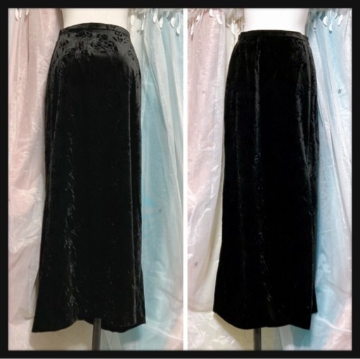 ご購入者様決定꒰BRERA DONNA꒱日本製 花柄 ベロア ロング スリットスカート 黒