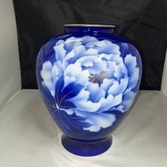 美術有田焼 宮内庁御用達 深川製磁 ルリ牡丹 花生 花瓶 F型9号 共箱 口縁金彩 高さ27cm フラワーベース  中古品 ③の画像