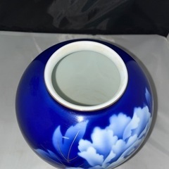 美術有田焼 宮内庁御用達 深川製磁 ルリ牡丹 花生 花瓶 F型9号 共箱 口縁金彩 高さ27cm フラワーベース  中古品 ③の画像