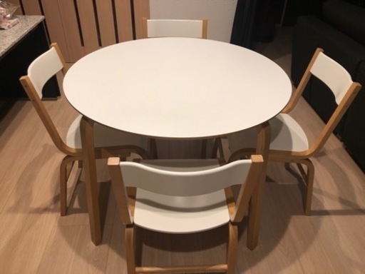 ダイニング テーブル 丸型 白色 椅子 4脚