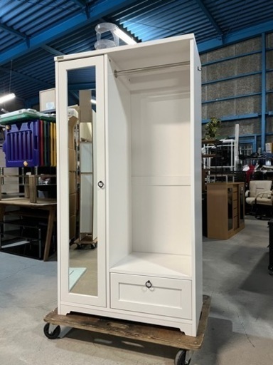 ☆かわいい白家具!!☆ 激安!! Cerise ANRI スリーズ アンリ ハンガーラック ミラー付き ホワイト 佐藤産業