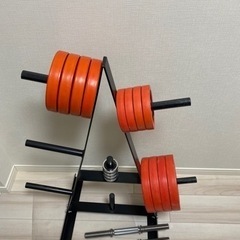 最終値下げ！】ダンベル20kg (x2) & ベンチセット。プレートラック付き！
