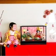 美品✨ひな人形&赤い毛氈飾り布set❤️