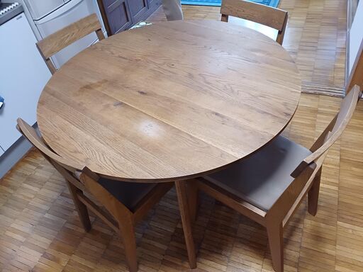 unico/ウニコ オーク材 ダイニングテーブル 直径110cm　椅子×4客セット