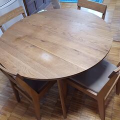 unico/ウニコ オーク材 ダイニングテーブル 直径110cm 椅子×4客セット