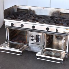 ≪yt1161ジ≫ マルゼン パワークックガスレンジ 5口+オーブン 型番不明 RGR-1565X●？ 都市ガス用 AC100V 幅150cm 現状品 60210-03の画像