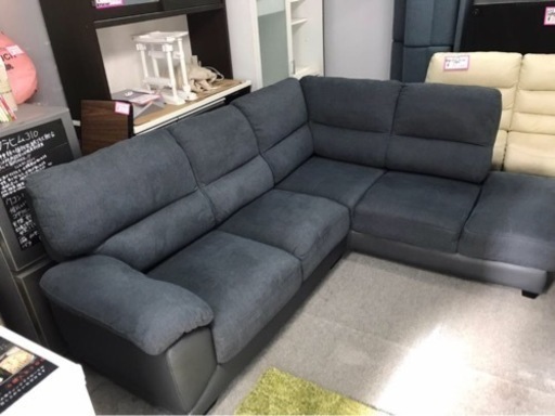 ニトリ　布張りカウチソファ　ハイバック　グレー　左カウチ　程度良好