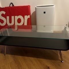 ガラステーブル　ウッドブラック