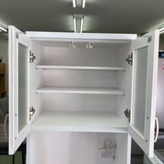 【リサイクルショップ　ピカソ　小松原】 ニトリ 幅60 ホワイトエナメル 食器棚 レンジ台 キッチン家具★9762★の画像