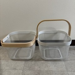 家具　カゴ2個セット 木製取手付 IKEA 