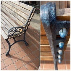 ☆相談中☆①ガーデンベンチ  木製  アイアン　中古品　2人掛け　屋外用の画像