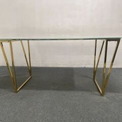 francfranc/フランフラン ダイニングテーブル フェリシテ 強化ガラス天板 幅160 ゴールド チタンメッキ 中古家具 店頭引取歓迎 R8025の画像