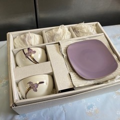 第一陶器 花庵 HANAIORI ソフィア 茶菓揃え 5客 箱入 縁•葉脈金彩 未使用品 湯呑 菓子皿 ④の画像