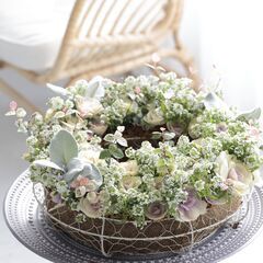 根っこのついた植物をブーケのように束ねて寄せ植えする、ブリコラージュフラワー教室です。の画像