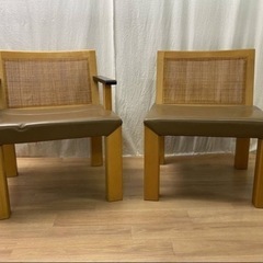 可愛いソファーチェア2客 籐網代と革張りのナチュラル系