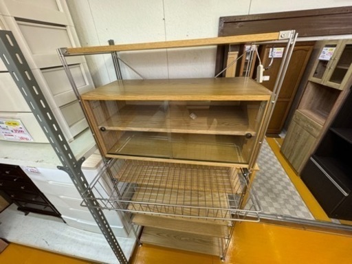 【リサイクルサービス八光】無印良品 MUJI タモ材 ステンレスユニットシェルフ 4段 スライドガラス付きボックス ナチュラル