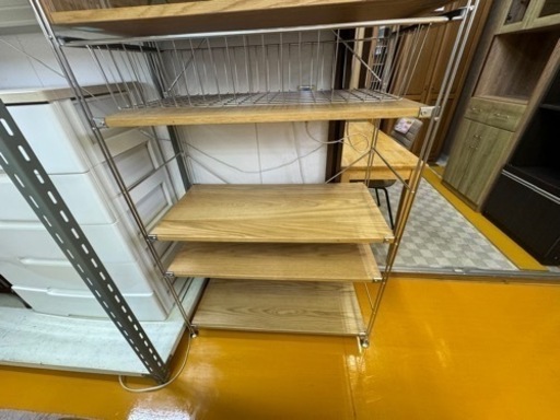 【リサイクルサービス八光】無印良品 MUJI タモ材 ステンレスユニットシェルフ 4段 スライドガラス付きボックス ナチュラル