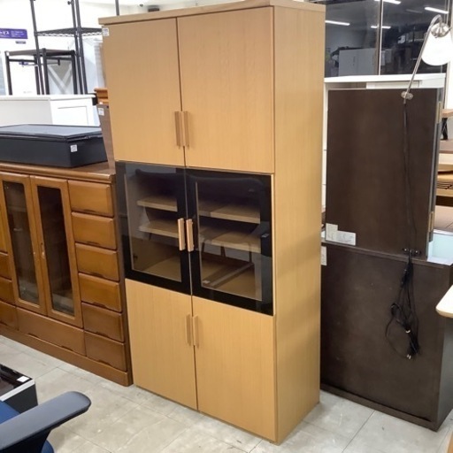 キャビネット　ハイタイプ　6枚扉　ナチュラル×ブラック