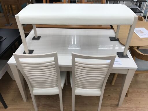 ★ジモティ割あり★ シギヤマ家具 4人用伸縮ダイニングセット ホワイト H71×W130～180×D85 クリーニング済み KJ4473