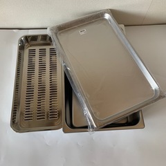 新品 ステンレス 調理 水切り バット 蓋付き トレイ 4点セッ...
