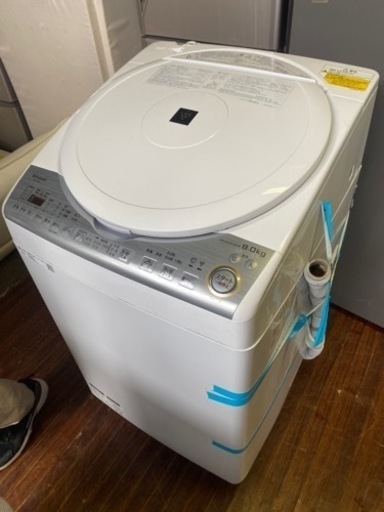 北九州市内配送無料　保証付き　2019年式　シャープ SHARP タテ型洗濯乾燥機 ダイヤカット穴なし槽 ホワイト系 ES-TX8C-