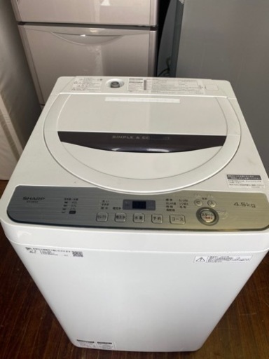 北九州市内配送無料　保証付き　2019年式　シャープ SHARP 全自動洗濯機 幅56.5cm(ボディ幅52.0cm) 4.5kg ステンレス槽 ブラウン系 ES-GE4C-T