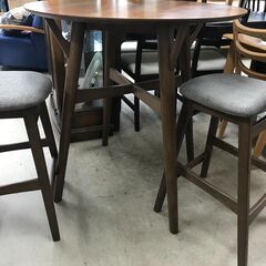 価格見直しました！ニトリ ハイテーブルセット フィルン  丸テーブル ダイニングテーブルセット ダイニングテーブル3点セット ダイニング イス2脚 アンティーク 木製  北欧 おしゃれ クリーニング済 堺市 石津【ジャングルジャングルサカイ石津店】の画像