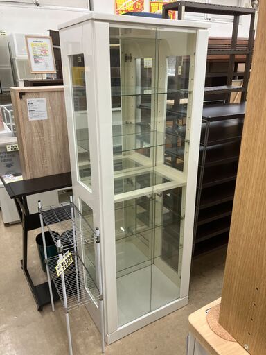 大川家具 コレクションケース ガラスケース ショーケース 飾り棚 ホワイト 白系 観音開き No.817● ※現金、クレジット、スマホ決済対応※