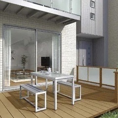 愛媛県外構　ウッドデッキ　樹脂　腐らない　LIXILレストステージ　幕板納まり　2596×903.5 お洒落　施工費、税込み　リフォーム　新築の画像
