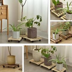 ♥️新品未使用♥️植木鉢台 フラワースタンド 鉢置き台 花台 キャスター付き 可動式 木製 四角 厚く 室内 屋外 おしゃれ ガーデニング 便利なトレー 鉢受プレート 移動便利の画像