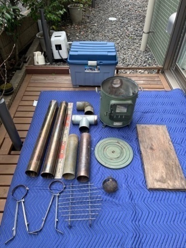 【お譲り先決まりました】ホンマ製作所 クッキングストーブ　（ケース、煙突、煙突支え、テント用板付）