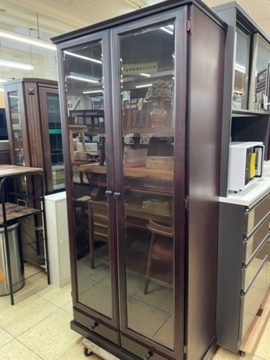 レトロ風キャビネット 本棚 収納 木目 ブラウン