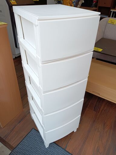 5段チェスト　スリム　ホワイト　サイズ（約）幅35×奥42×高106　　■近隣配送無料 買取GO‼　栄和店