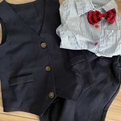 100 4点セット 男の子 フォーマル  卒園式　入学式　キッズ  長袖 ネイビー ストライプの画像