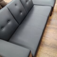 ★ジモティ割あり★  ソファー オットマン付き ブラック H73×D75×W224 クリーニング済み MT658