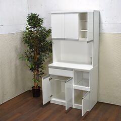 【4/28受渡完了】≪yt1170ジ≫ ニトリ キッチンボード RESUME/レジューム 90TF-H WH 白系 幅90cm 高さ190cm 食器棚/レンジボード 60203-02の画像