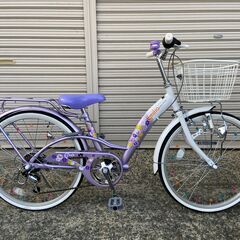 【美品】子供自転車　6段変速　22インチ　パープル