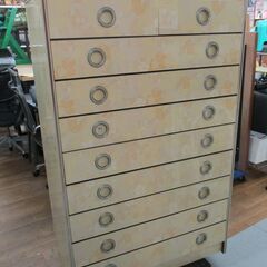 R510 昭和レトロ チェスト、9段箪笥 花柄引き出し収納、幅89cm Used・綺麗