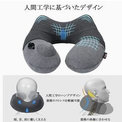 Kmall ネックピロー コットン 飛行機 携帯枕 U型 エアーピロー プレス式膨らませる 収納袋一体型 自宅 バス オフィスの画像