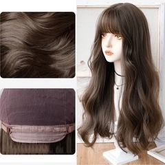 長い波状かつら前髪付きの画像