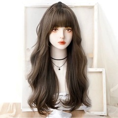 長い波状かつら前髪付きの画像