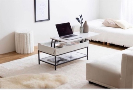 【3/10まで】昇降式センターテーブル（マーブルホワイト）