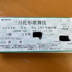 南座　三月花形歌舞伎　一等席　3月3日(日)