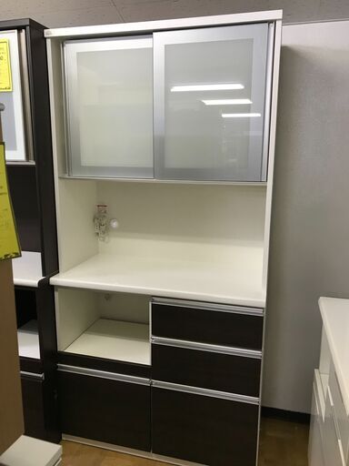 【FU755】★松田家具  システムキッチンボード  ホワイト×ブラウン  100×50×200   キッチン収納   食器棚   キャビネット  家具  3人～5人家族  堺市 深井 【ジャングルジャングル深井店】