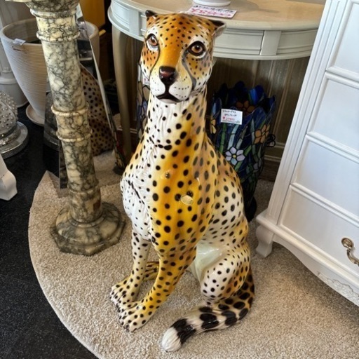 チーター オブジェ 置物 陶器 ガーデン ガーデンオーナメント ガーデンオブジェ アンティーク