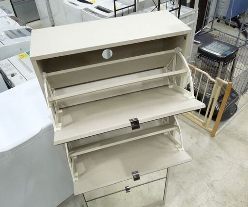 ミラー付き シューズボックス 幅60cm ホワイト 下駄箱  シューズラック 玄関収納家具 札幌市東区 新道東店