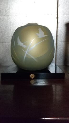 九谷　長山　花瓶　青磁　鶴